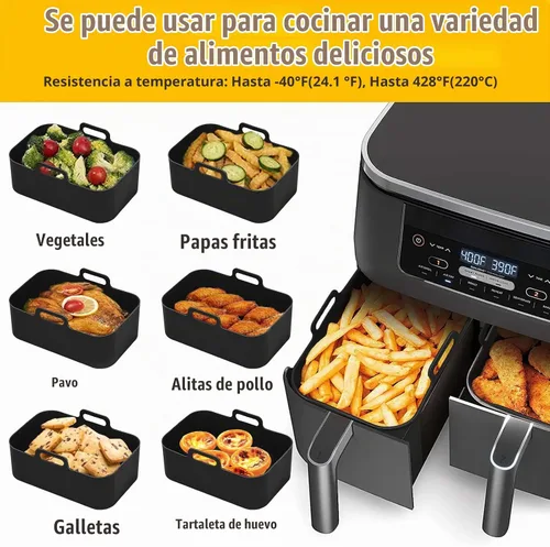 Vista 5 de 2 piezas de forros de silicona para freidora de aire rectangular para Ninja Foodi Dual DZ201 8QT/DZ090 6QT, MMH accesorios reutilizables