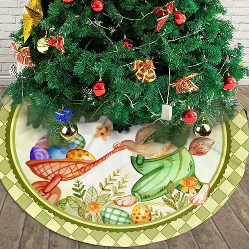 Vista 4 de Falda de árbol de Navidad con huevos de Pascua coloridos, 36" para Navidad, Halloween, Año Nuevo, decoración de fiesta, árbol de casa, alfombra