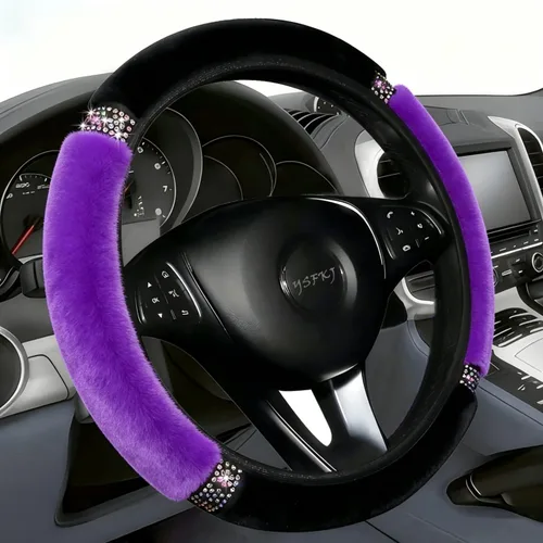 Vista 6 de Funda de volante esponjosa, protector de volante de coche universal de 15 pulgadas con diamantes de imitación de cristal coloridos, protector