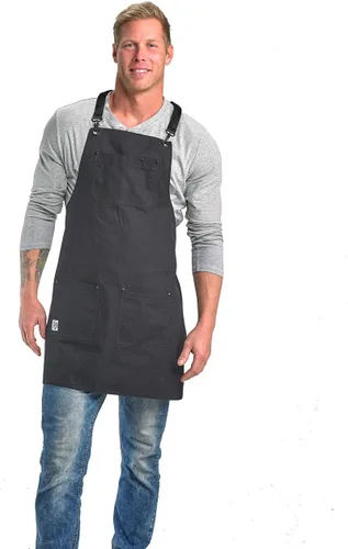 Vista 7 de Mercer Culinary Metro Edge Renegade - Delantal con peto, color negro y correas de cuero marrón