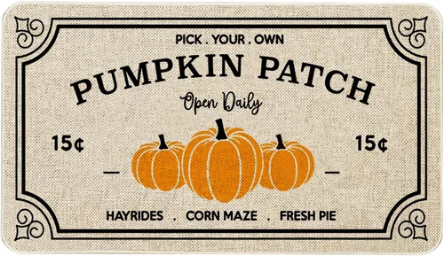 Vista 19 de Mloabuc Felpudo decorativo de otoño naranja con texto divertido de calabaza de bienvenida, tapete para interiores, decoración creativa de temporada