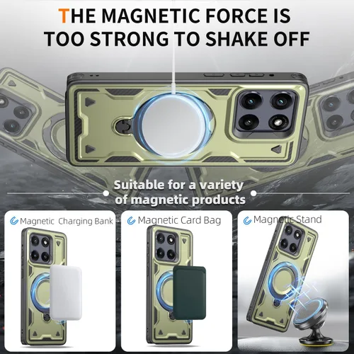 Vista 2 de Funda magnética para Motorola Edge 2025 compatible con MagSafe Support Cargador inalámbrico, para Moto Edge con anillo de soporte, con protector