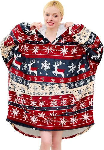 Vista 14 de Moinlizy - Sudadera con capucha tipo manta extragrande, portátil con capucha y bolsillo, de grueso sherpa, para mujeres y hombres adultos