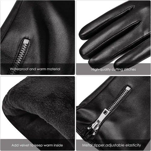 Vista 6 de Dsane Guantes de cuero de invierno para mujer, guantes de conducción cálidos para pantalla táctil