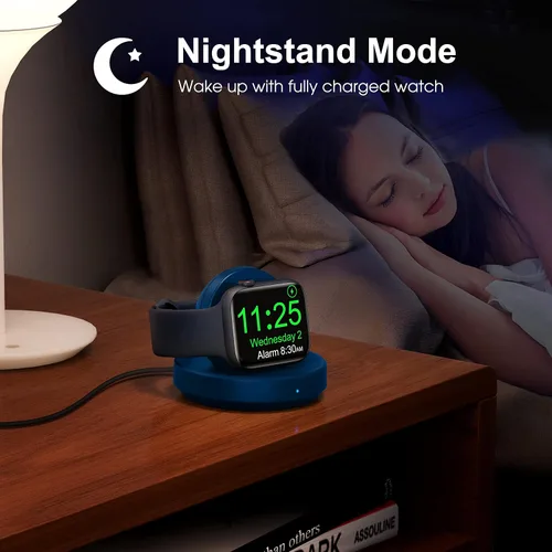 Vista 5 de ZAPOGO - Andamio de carga magnético portátil para Apple Watch, soporte de reloj inalámbrico de carga rápida con cable de carga, modo de mesita