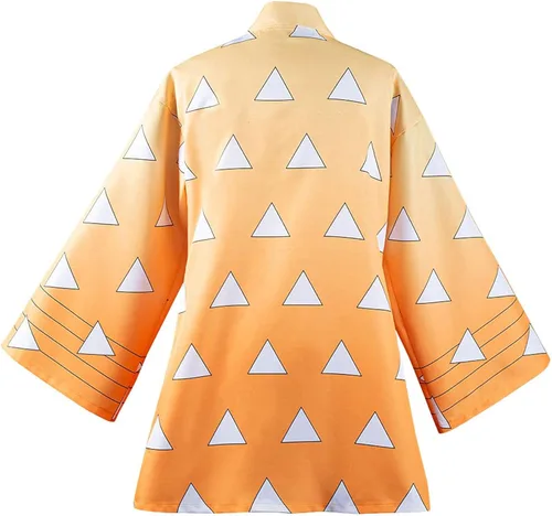 Vista 2 de Duwseal Agatsuma Zenitsu - Conjunto de bata para cosplay kimono chaqueta y aretes