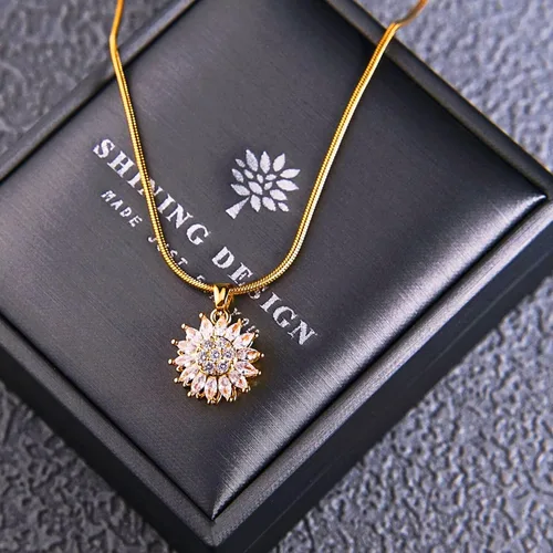 Vista 4 de You are My Sunshine Necklace, 18K Gold Plated Spinning Sunflower Pendant with Cubic Zirconia Stones for Women Graduation Necklace Gift Special