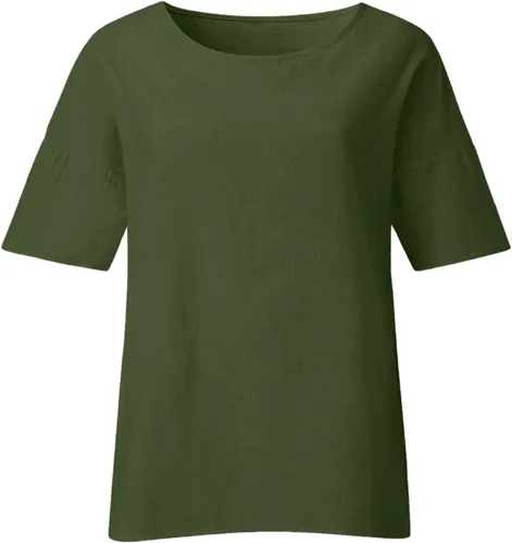 Vista 3 de Camisetas de gran tamaño para mujer, holgadas, holgadas, de algodón, elegantes, casuales, de media manga, cuello redondo