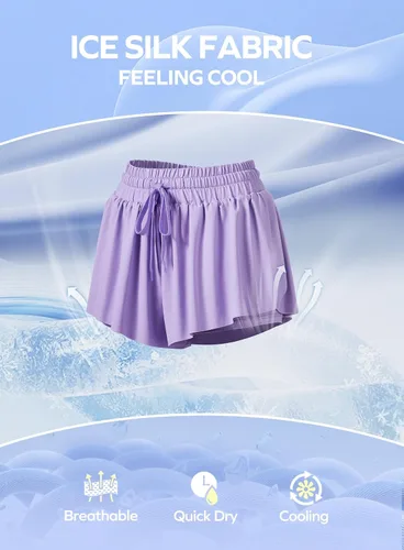 Vista 3 de Ewedoos Pantalones cortos holgados 2 en 1 para niñas, pantalones cortos atléticos de mariposa, talla 10-12, lindos pantalones cortos de moda