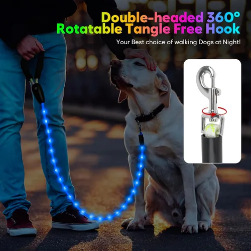 Vista 8 de YFbrite Correa de perro de 4 pies iluminada con 15 modos de parpadeo - Correa de perro LED súper brillante para perros pequeños, medianos y grandes