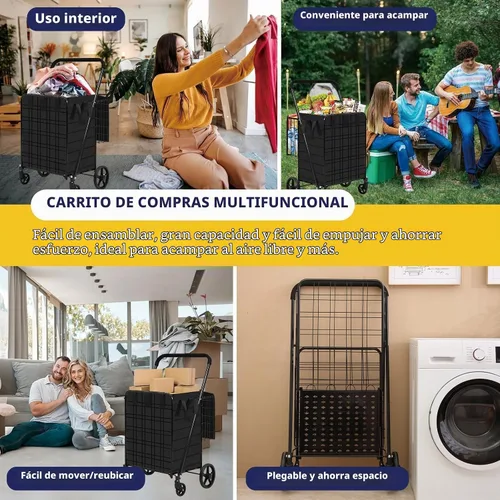 Vista 7 de Siffler Carrito de compras con capacidad de 396lbs, carrito de compras grande actualizado con ruedas, carritos de compras plegables resistentes
