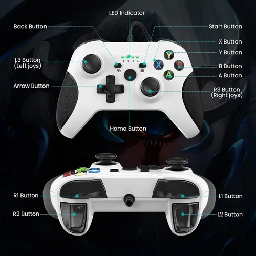 Vista 2 de YCCSKY - Controlador con cable para Xbox One control de juegos con cable para Xbox One PC Windows 7810 con conector de audio de doble vibración