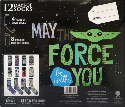 Vista 4 de Hyp Star Wars 12 Days of Socks en caja de regalo de Adviento para hombre Verde