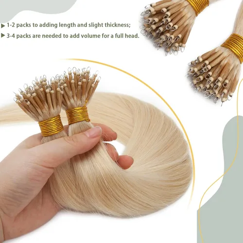 Vista 85 de SEGO Extensiones de cabello humano con micro cuentas, extensiones de cabello humano con micro bucle, lacio, natural, fusión fría, 1.76 oz/paquete