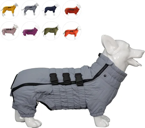 Vista 12 de Abrigo cálido para perros de doble capa, chaleco para perros, 4 patas cubiertas, resistente al viento, impermeable, reflectante, gris XS - L