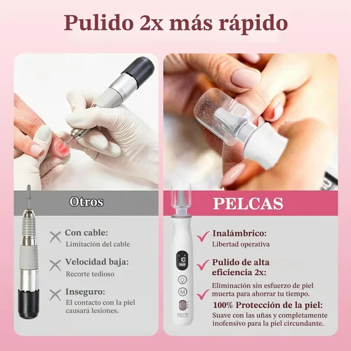 Vista 3 de PELCAS - Lima eléctrica de uñas, taladro de uñas inalámbrico de 10 velocidades con luz LED Blanco