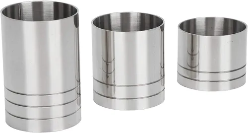 Vista 5 de Juego de 3 tazas medidoras de acero inoxidable para cóctel, color plateado (0.8 fl oz+1.2 fl oz+1.7 fl oz)