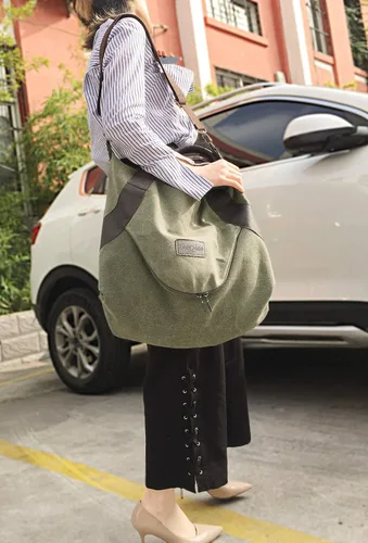 Vista 2 de xiaoxiongmao - Bolsos de lona de cuero para mujer, con bolsillo grande, estilo casual