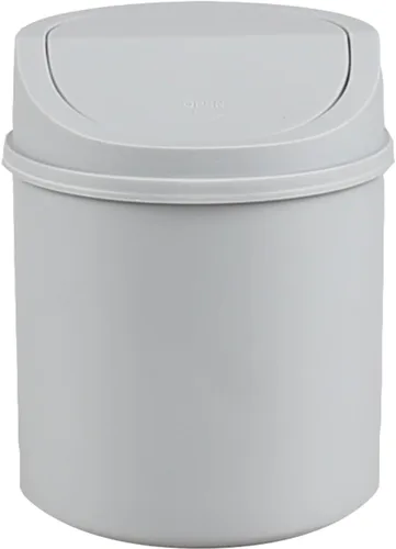 Vista 7 de Mini bote de basura de escritorio de 0.5 galones con tapa giratoria, pequeño bote de basura oscilante, gris Lightweight Plastic, Flip Swing-Top