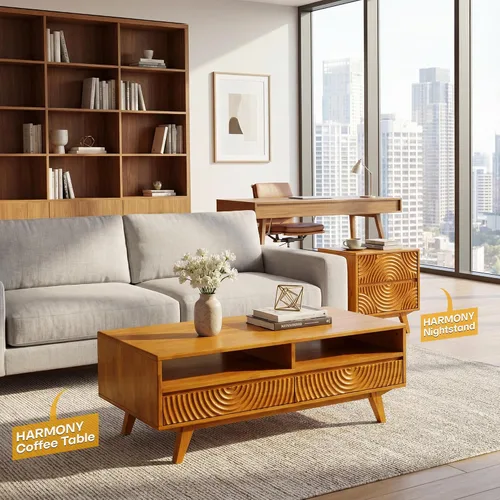 Vista 7 de Acacia Harmony - Mesa auxiliar de madera maciza de 47 pulgadas con estante