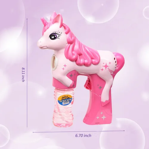 Vista 3 de Pistola de burbujas de unicornio rosa para niños, juguete soplador automático de burbujas Lindo lanzador de burbujas para niños pequeños, niños