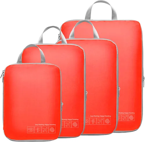 Vista 21 de Cambond - Cubos de compresión para viajes de mujer - Bolsas de viaje expandibles, organizadores de equipaje, esenciales de viaje, cubos de 01 Sandía
