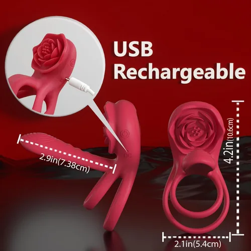 Vista 8 de Anillo vibrador para el pene con estimulador de clítoris rosa, vibrador de anillo para el pene para parejas, juguetes sexuales para hombres