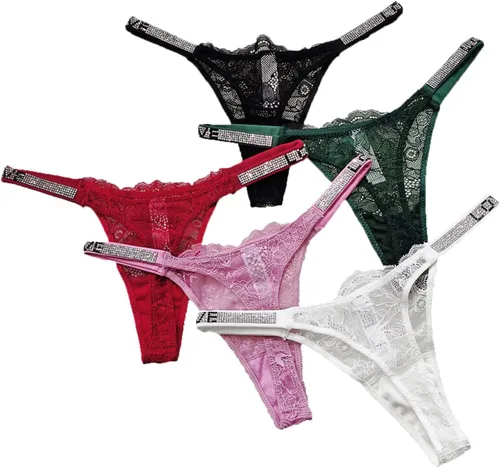 Vista 4 de Meshal Tanga sexy para mujer, bragas de algodón, con espalda en T, 5 unidades, hipster
