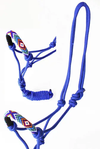 Vista 3 de CHALLENGER Nylon Horse Braided Rope Halter Beaded Noseband Lead Rope 606RT