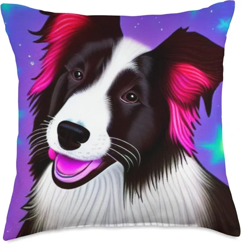 Vista 4 de Black and White Border Collie Pop Art Almohada de 16 x 16 pulgadas, multicolor