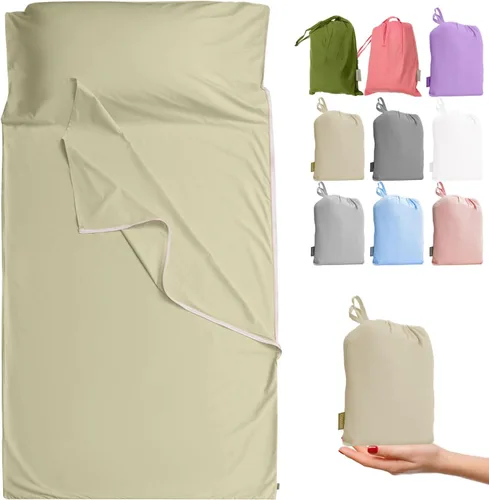 Vista 11 de Forro de saco de dormir 100% algodón con cremallera, sábana de viaje para adultos, para hoteles, camping, excursionistas, colchón, caravana, sofá