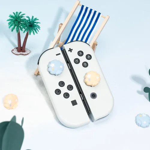 Vista 6 de GeekShare Bonitas tapas de silicona Joycon con agarre para pulgar, funda de joystick compatible con Nintendo Switch OLED Switch Lite, 4