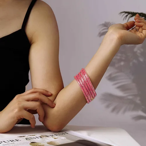Vista 6 de Sakytal Pulsera de gelatina con purpurina y lazo, juego de pulseras de silicona apilables, con relleno de gelatina brillante para mujeres y niñas