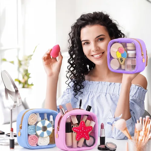 Vista 3 de Sumind Bolsa de maquillaje de parches de preppy a granel, bonita bolsa de regalo, bolsa de nailon para viajes, artículos de aseo cosméticos