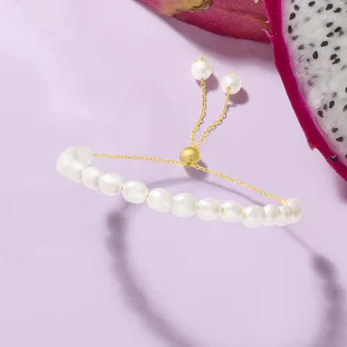 Vista 4 de Ross-Simons Pulsera Bolo de perlas barrocas cultivadas de 0.217-0.236 in en oro amarillo de 14 quilates, perla, Sin gemas.