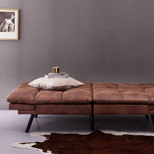 Vista 5 de Sofá cama de futón convertible de espuma viscoelástica, sofá cama de cuero estilo futón, sofá cama plegable moderno con reposabrazos y respaldo