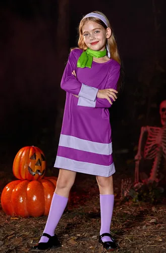 Vista 4 de BesserBay Disfraz naranja de Halloween para niñas, disfraz de manga larga para cosplay, 4-14 años
