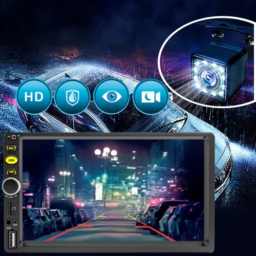Vista 4 de Estéreo de coche de 7" con pantalla táctil de doble DIN con Apple CarPlay, estéreo de coche Bluetooth de 7" con cámara de respaldo, controles