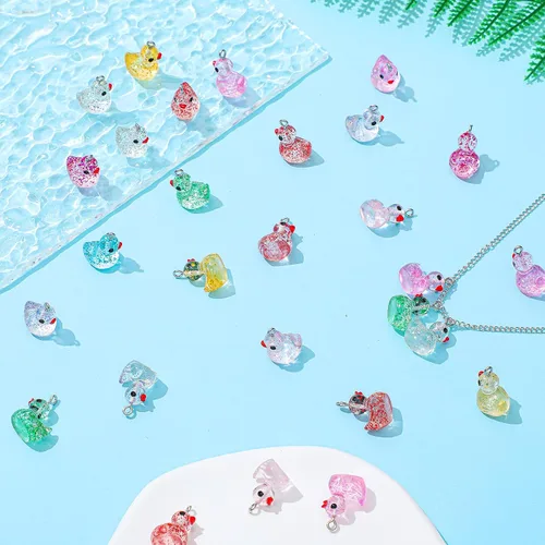 Vista 4 de Jetec 40 dijes de pato de resina, cuentas para mujeres adultas, fabricación de joyas, pulseras, collares, aretes, llavero, manualidades, regalos