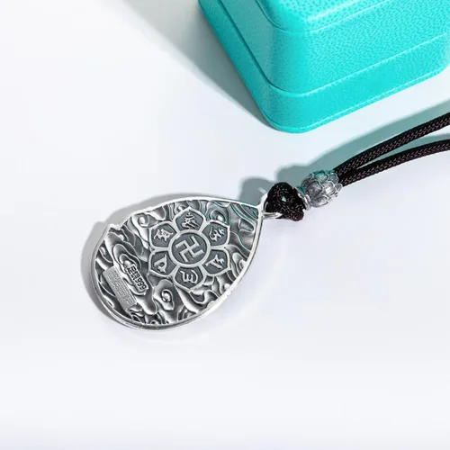 Vista 3 de AnuClub Collar con colgante de escultura de Buda Guanyin de plata de ley S999, amuleto de la suerte, joyería de San Patrono del zodiaco chino