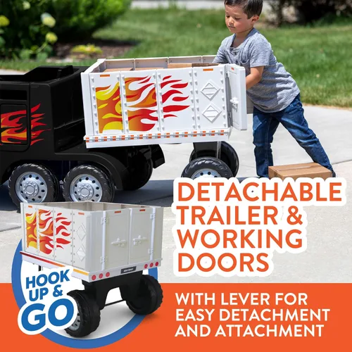 Vista 2 de Kid Trax 12V Semi Truck Ride On Toys w/Detachable Cargo Trailer, Black