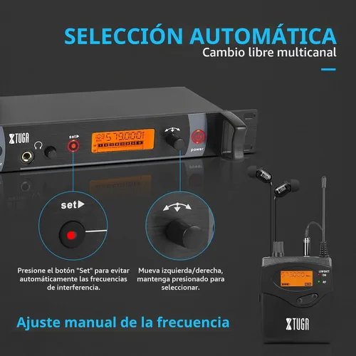 Vista 4 de XTUGA RW2080 inalámbrico en el sistema de monitor del oído, 2 Bodypacks UHF