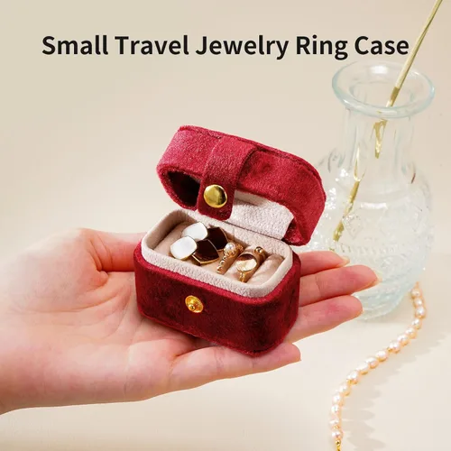 Vista 6 de CASEGRACE Joyero de viaje de terciopelo Caja de joyería pequeña portátil para anillos de terciopelo de felpa para anillos, aretes, accesorios