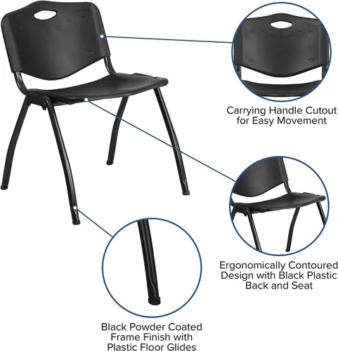 Vista 5 de Flash Furniture HERCULES Series Silla apilable de plástico negro con capacidad de 880 libras