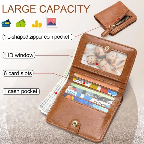Vista 2 de APHISON Billetera para mujer, delgada y pequeña, cartera RFID para mujer, 01A125marrón2, Compacto