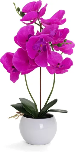 Vista 8 de Planta de orquídea artificial en maceta, decoración realista de orquídea rosa intenso (1)