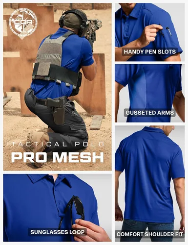 Vista 6 de CQR Camiseta polo táctica para hombre, de manga corta, ligera y con Dry Fit, tela piqué, FPU 50+, para exteriores
