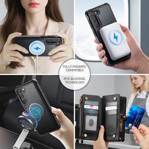 Vista 4 de Defencase Funda Cartera Magnética para Samsung Galaxy S23+/ S23 Plus Compatible con Magsafe con Bloqueo RFID, Cremallera y Portarjetas, Funda