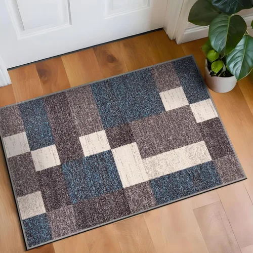Vista 17 de Rugshop Alfombra Contemporánea Azul con Cajas Geométricas Antideslizante y sin Desprendimiento para Sala de Estar, Comedor y Oficina, 20" x 30
