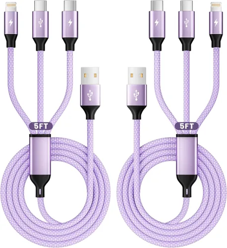 Vista 16 de Cable de Carga 4 en 1 de Carga Rápida de 65W, Cable USB C 4 en 1 Cable de Carga Múltiple USB con Chip E-Mark, Cable Cargador Múltiple para iPhone